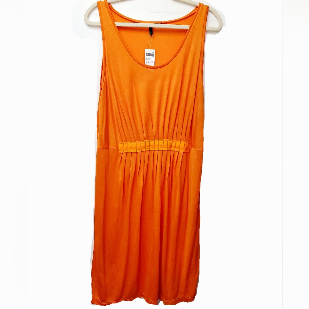 Stile Benetton Coral Orange Shift Lyocell Dress Sleeveless Lightweight Size M